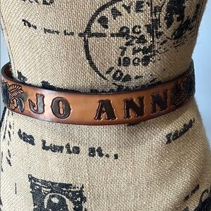 vintage Hand tooled leather belt "Jo Ann" Made in USA